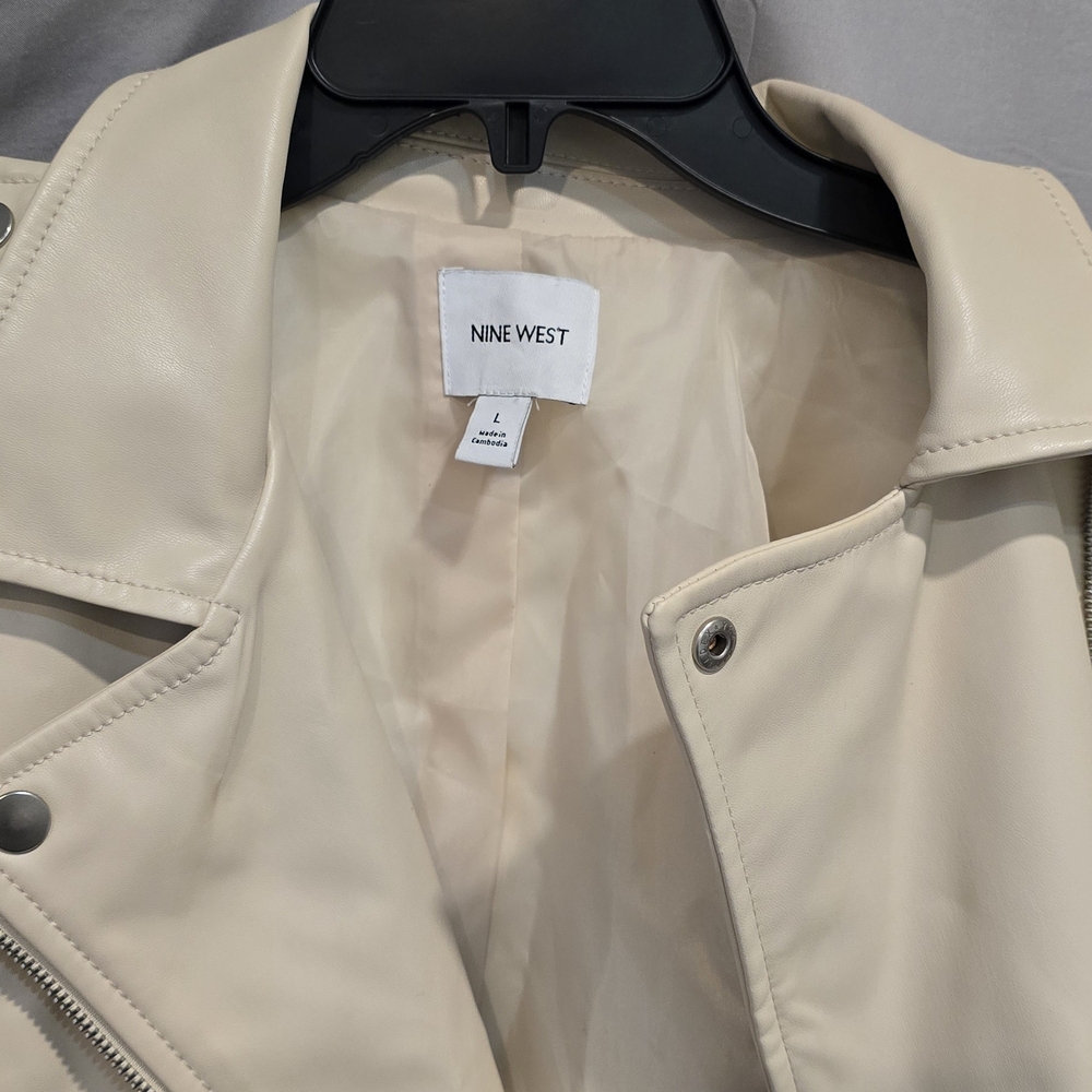 Nine West Cream Faux Leather Moto Jacket - Picture 2 of 5